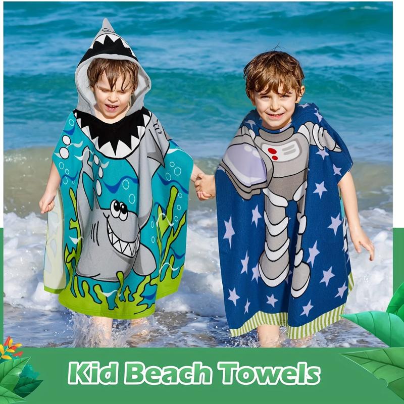 Kid's Cartoon Animals Hooded Beach Towel Soft Microfiber Towel for Bath