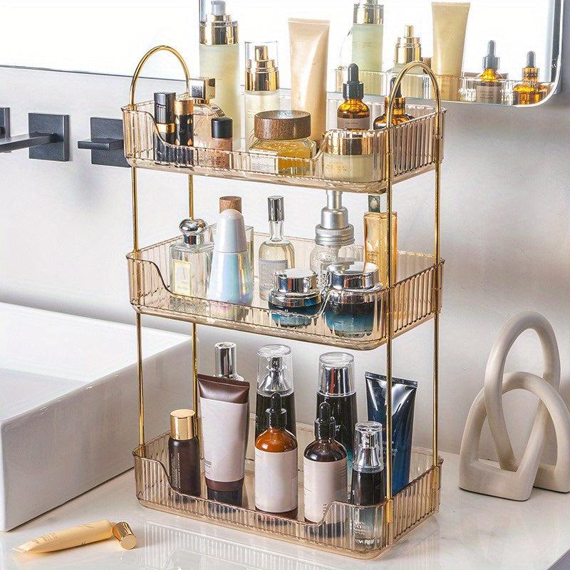 Rectangular Transparent Cosmetic Storage Rack with Metal Bracket