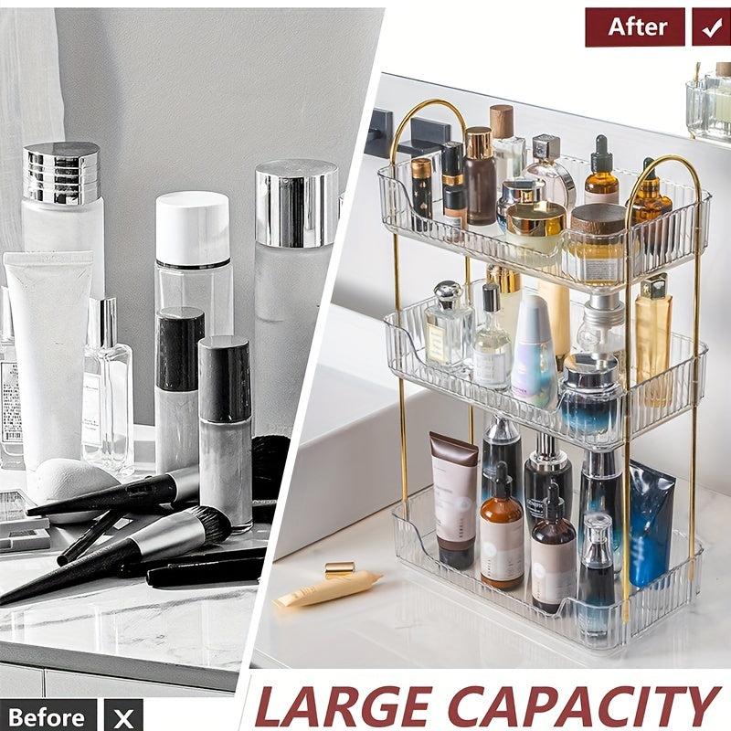 Rectangular Transparent Cosmetic Storage Rack with Metal Bracket