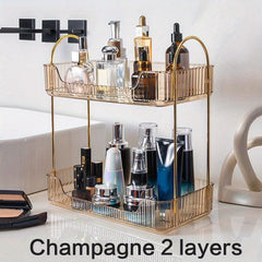 Rectangular Transparent Cosmetic Storage Rack with Metal Bracket