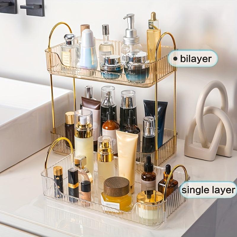 Rectangular Transparent Cosmetic Storage Rack with Metal Bracket