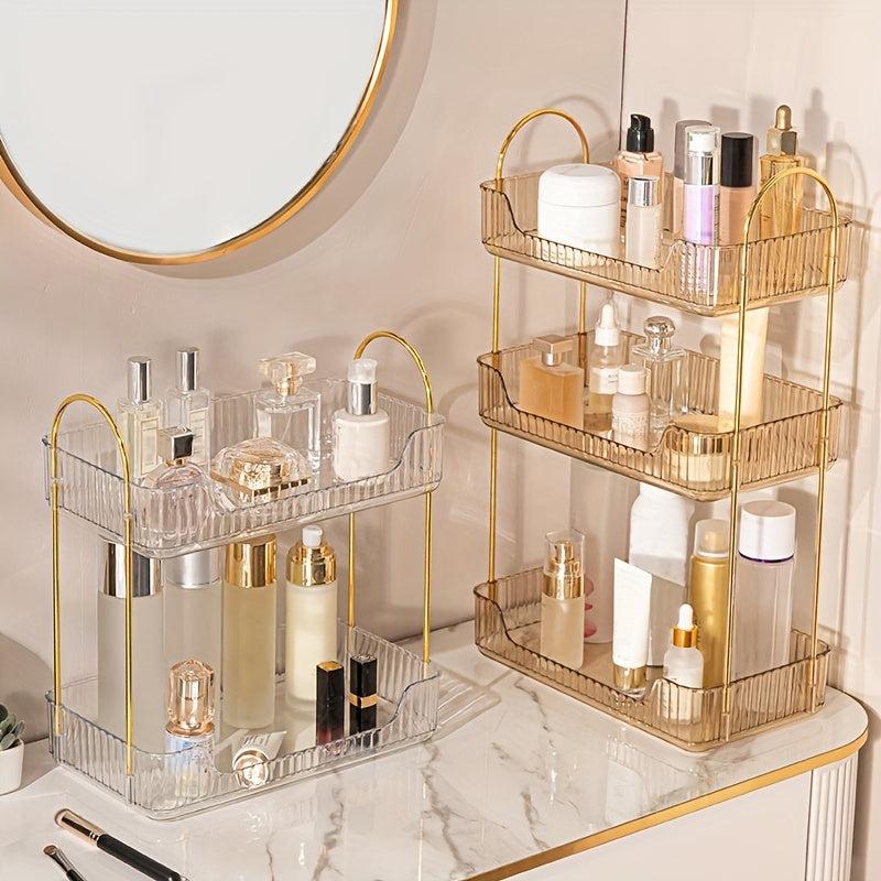 Rectangular Transparent Cosmetic Storage Rack with Metal Bracket