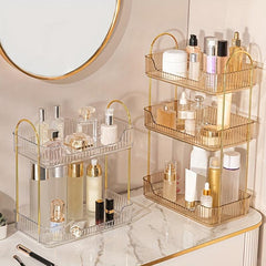 Rectangular Transparent Cosmetic Storage Rack with Metal Bracket