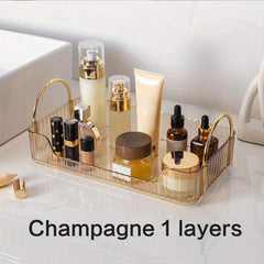 Rectangular Transparent Cosmetic Storage Rack with Metal Bracket