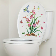 Flower Pattern Toilet Lid Decal Self Adhesive Sticker Bathroom Decor