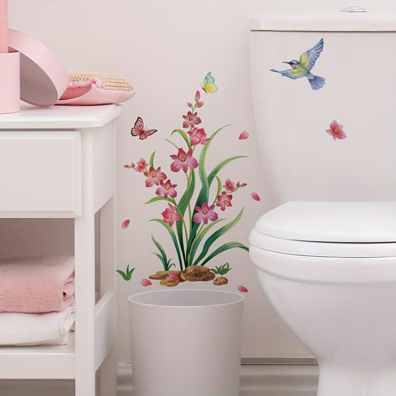Flower Pattern Toilet Lid Decal Self Adhesive Sticker Bathroom Decor