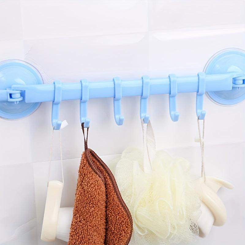 Adjustable Double Suction Cup Coat Hook Rack with 6 Hooks