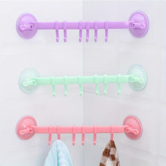 Adjustable Double Suction Cup Coat Hook Rack with 6 Hooks