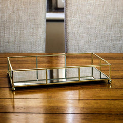 Stylish Metal Mirror Tray for Jewelry Cosmetics Organizing