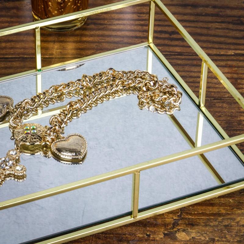 Stylish Metal Mirror Tray for Jewelry Cosmetics Organizing