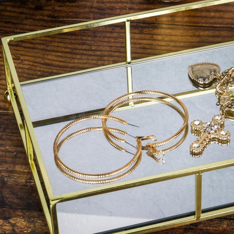 Stylish Metal Mirror Tray for Jewelry Cosmetics Organizing