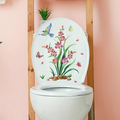 Butterfly and Flower Toilet Lid Sticker Self Adhesive Bathroom Decoration