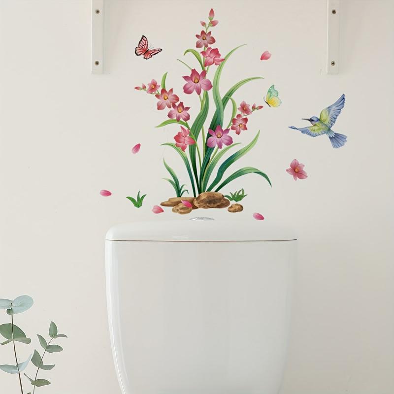 Butterfly and Flower Toilet Lid Sticker Self Adhesive Bathroom Decoration