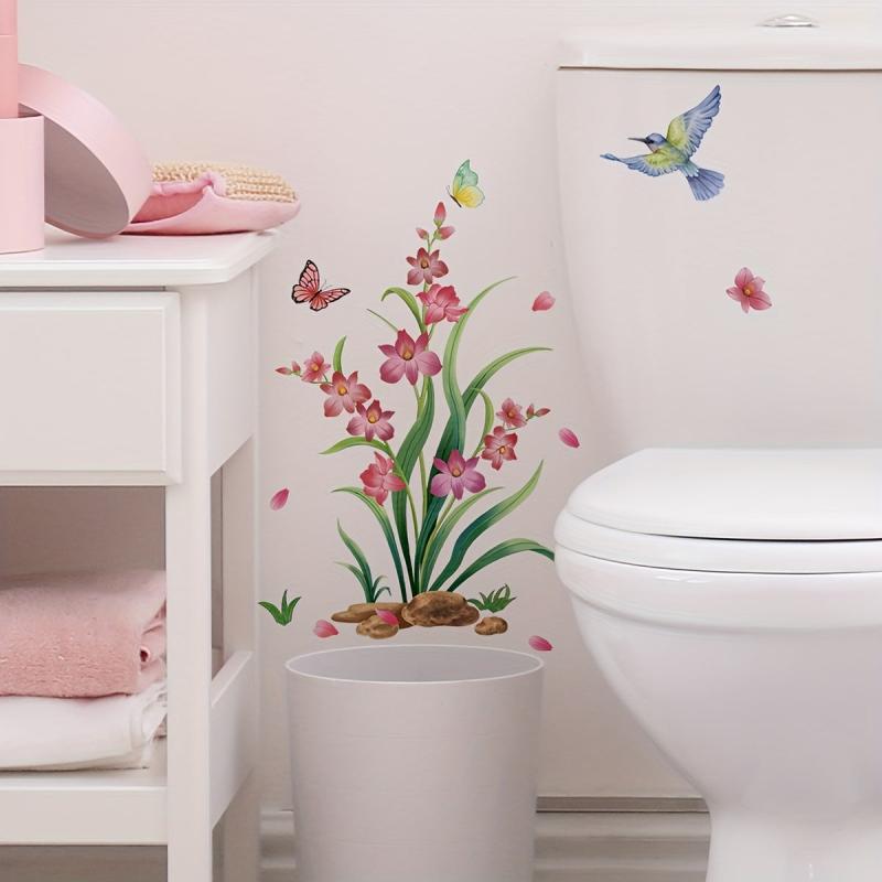 Butterfly and Flower Toilet Lid Sticker Self Adhesive Bathroom Decoration
