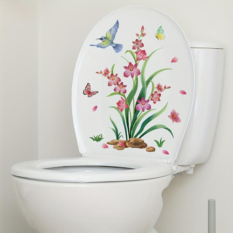 Butterfly and Flower Toilet Lid Sticker Self Adhesive Bathroom Decoration