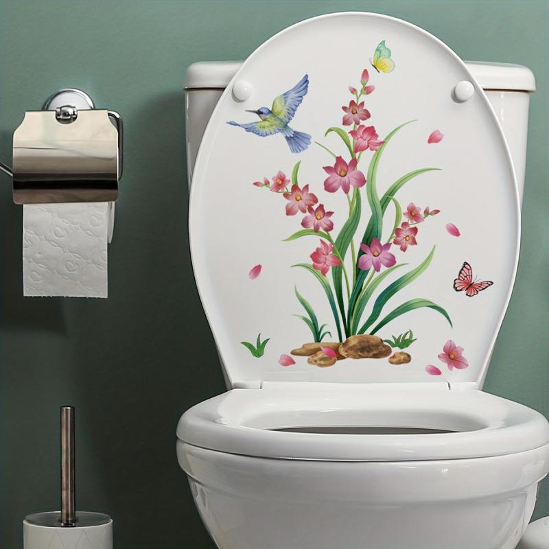 Butterfly and Flower Toilet Lid Sticker Self Adhesive Bathroom Decoration