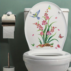 Butterfly and Flower Toilet Lid Sticker Self Adhesive Bathroom Decoration