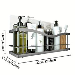 Self Adhesive Stainless Steel Bathroom Storage Rack with Hanging Basket