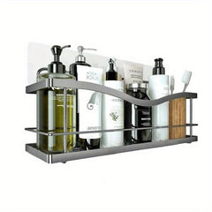 Self Adhesive Stainless Steel Bathroom Storage Rack with Hanging Basket