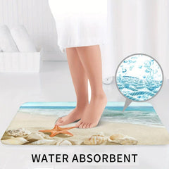 3pcs Non Slip Starfish Seashell Bathroom Mat Set Washable Flannel Floor Mat