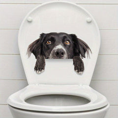 Funny Dog Cat Toilet Lid Decal Adhesive Wall Sticker Bathroom Decor