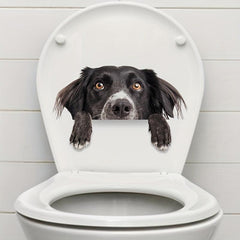 Funny Dog Cat Toilet Lid Decal Adhesive Wall Sticker Bathroom Decor