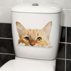 Funny Dog Cat Toilet Lid Decal Adhesive Wall Sticker Bathroom Decor