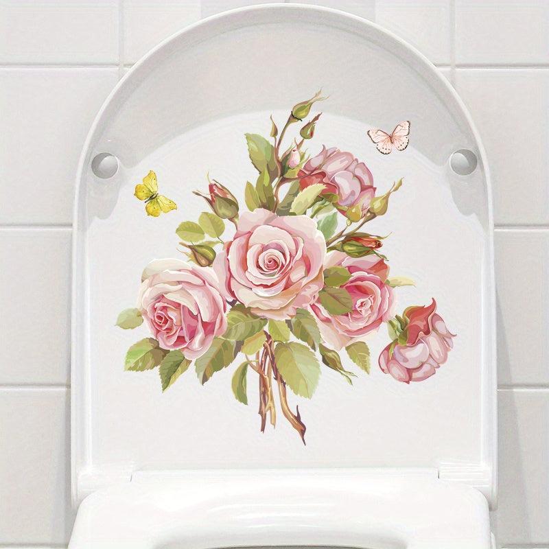 Flower Pattern Toilet Lid Decal - Bathroom Decor