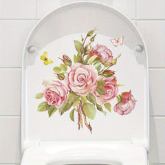 Flower Pattern Toilet Lid Decal - Bathroom Decor