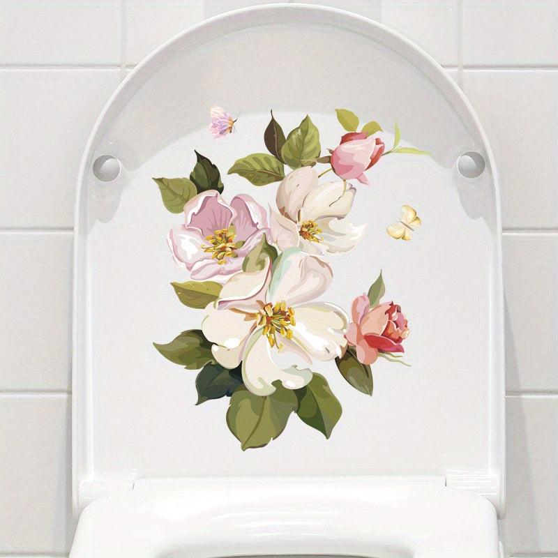 Flower Pattern Toilet Lid Decal - Bathroom Decor