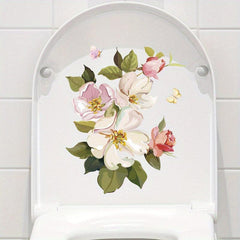 Flower Pattern Toilet Lid Decal - Bathroom Decor