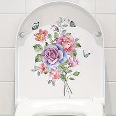 Flower Pattern Toilet Lid Decal - Bathroom Decor