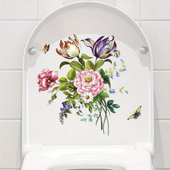 Flower Pattern Toilet Lid Decal - Bathroom Decor