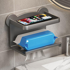 Toilet Paper Holder With Shelf Wall Mounted Bathroom Storage Rack