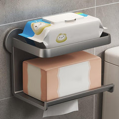 Toilet Paper Holder With Shelf Wall Mounted Bathroom Storage Rack