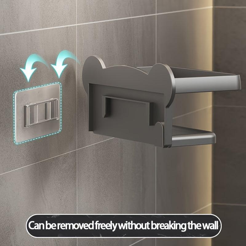 Toilet Paper Holder With Shelf Wall Mounted Bathroom Storage Rack