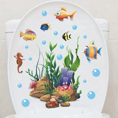 Sea World Cartoon Toilet Bowl Sticker Waterproof Vinyl Sticker