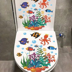 Sea World Cartoon Toilet Bowl Sticker Waterproof Vinyl Sticker