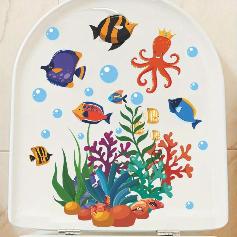 Sea World Cartoon Toilet Bowl Sticker Waterproof Vinyl Sticker