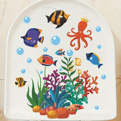 Sea World Cartoon Toilet Bowl Sticker Waterproof Vinyl Sticker