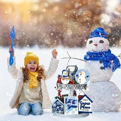 Winter Tiered Tray Decor Set Snowman Snowflake Wooden Signs Christmas