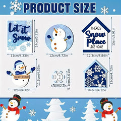 Winter Tiered Tray Decor Set Snowman Snowflake Wooden Signs Christmas