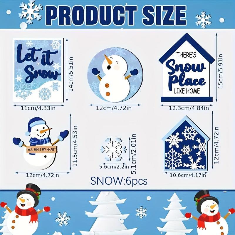 Winter Tiered Tray Decor Set Snowman Snowflake Wooden Signs Christmas