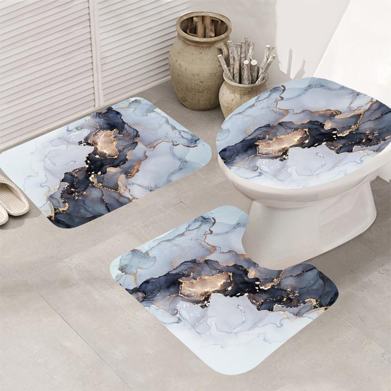 3pcs Marble Modern Bathroom Floor Mat Set