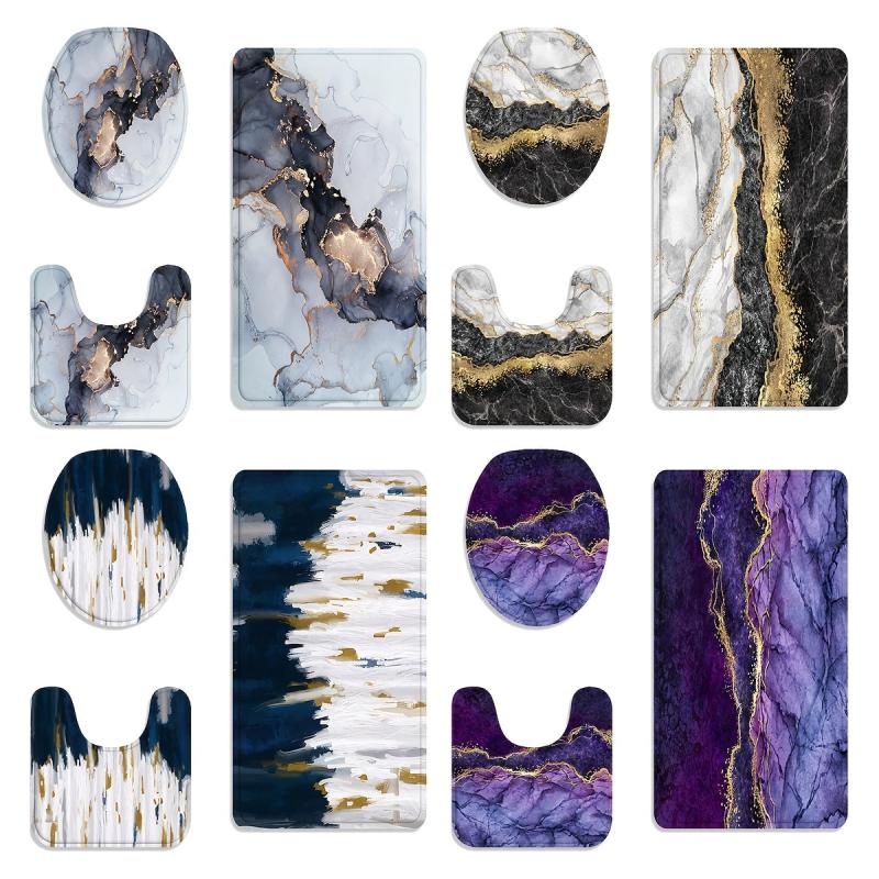 3pcs Marble Modern Bathroom Floor Mat Set