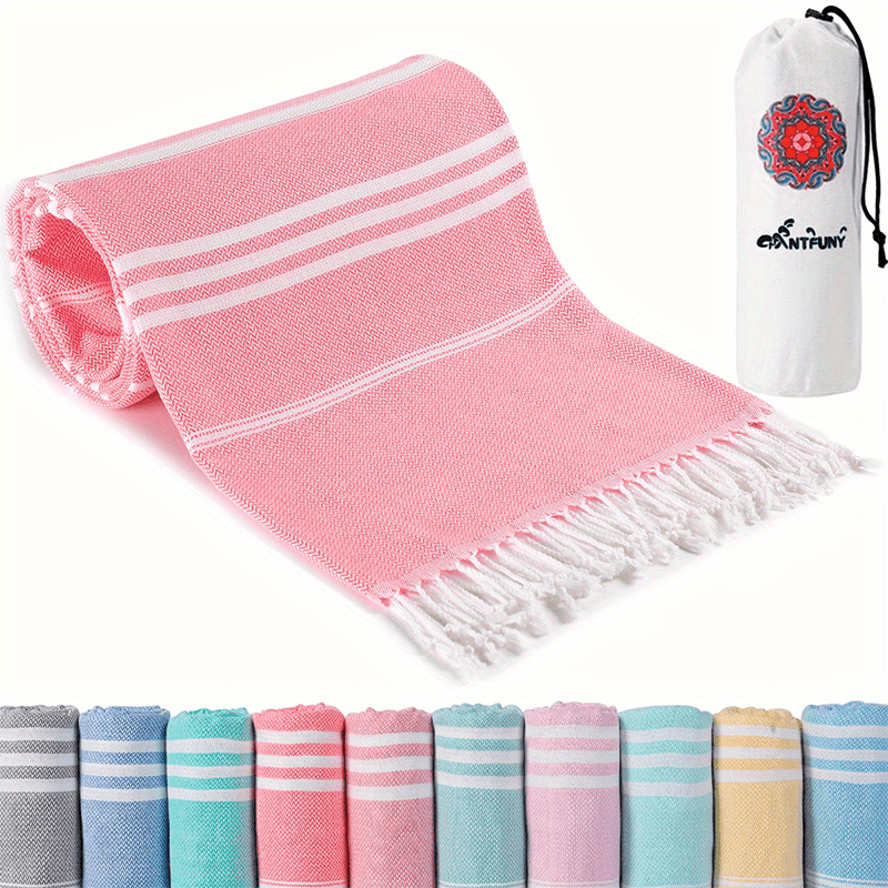 Stripe Tassel Beach Towel Quick Dry Soft Sandproof Lightweight for Vacation