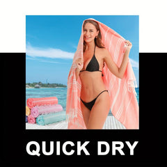 Stripe Tassel Beach Towel Quick Dry Soft Sandproof Lightweight for Vacation