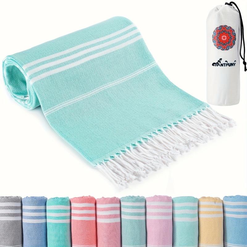 Stripe Tassel Beach Towel Quick Dry Soft Sandproof Lightweight for Vacation