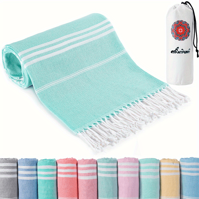 Stripe Tassel Beach Towel Quick Dry Soft Sandproof Lightweight for Vacation