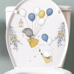 Balloon & Figure Toilet Lid Decal Funny Self Adhesive Toilet Sticker